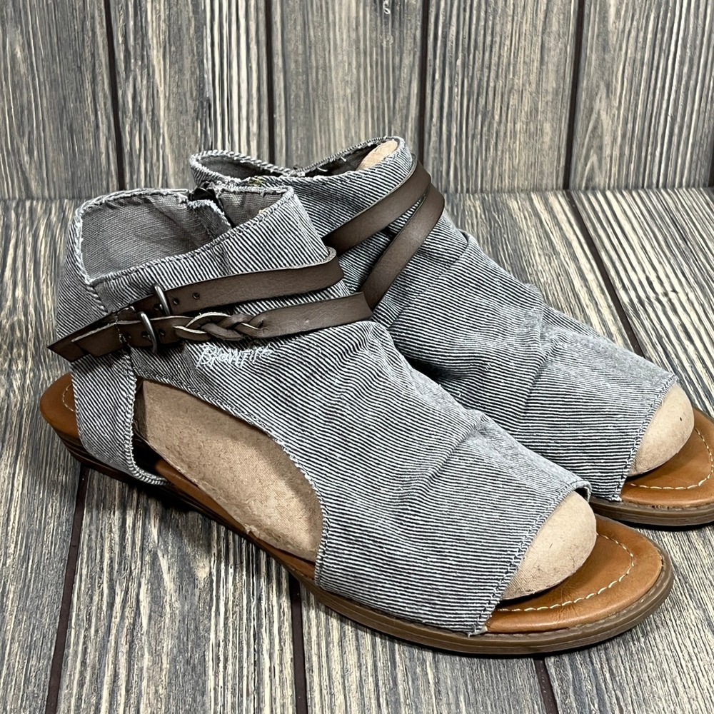 Blowfish Malibu Boxie Sandal Women 9 Grey Canvas‎ Denim Travel Casual B138